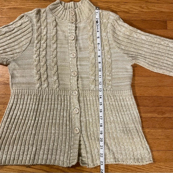 Christopher & Banks Women’s Tan Cable Knit Button Front Cardigan Sweater Large - Picture 7 of 10